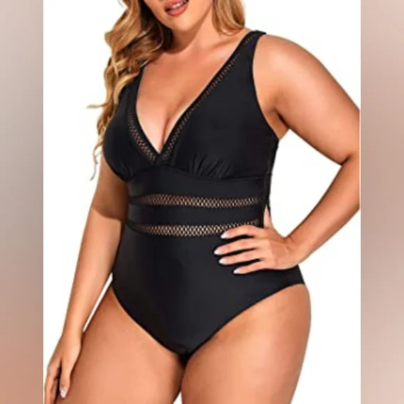 DACI V-Neck Crochet Picou Lace Insert Bathing Suit Swimsuit Curvy Plus NWT - Picture 13 of 13